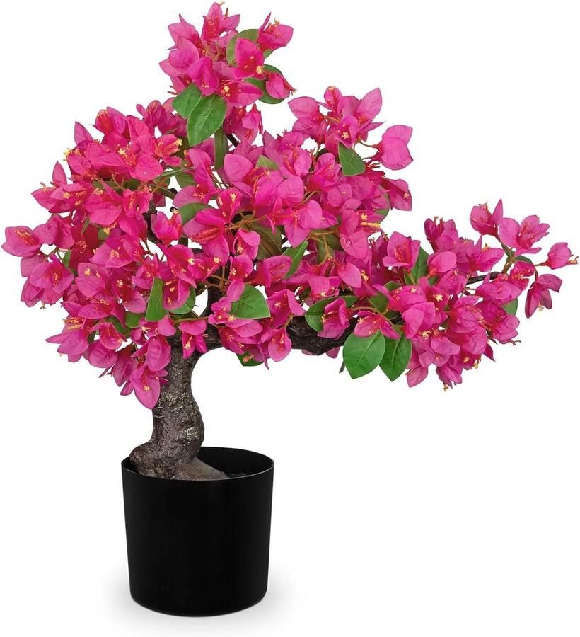 JGS Premium Kunstmatige Bonsai Boom 53cm Grote Kunstmatige Bougainvillea Bloem Plant in Zwarte Pot Nep Zijden Bougainvillea Bloem Neppe Hete Roze Bougainvillea Bloesem Bomen Gepot voor Binnen op Bureau