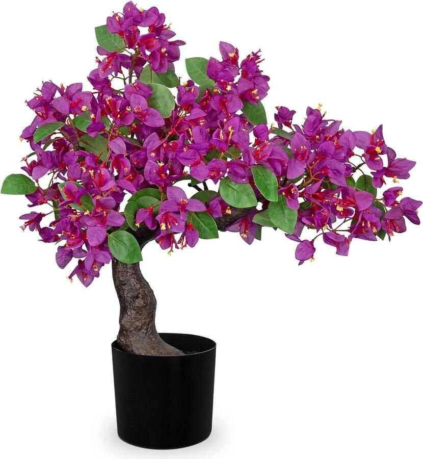 JGS Premium Kunst Bonsai Boom 53 cm Grote Kunst Bougainvillea Bloemplant in Zwarte Pot Nep Zijden Bougainvillea Bloem Nep Paarse Bougainvillea Bloesem Bomen Gedecoreerd Indoor voor Bureau Thuis