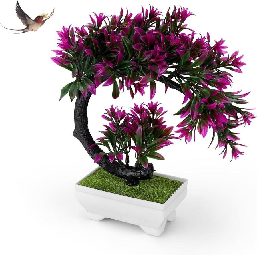 Allecto Premium Kunstplant simulatie potplanten rode lotusvorm bonsai boom met realistische uitstraling voor ramen bureaus woonkamer en slaapkamer decoratie