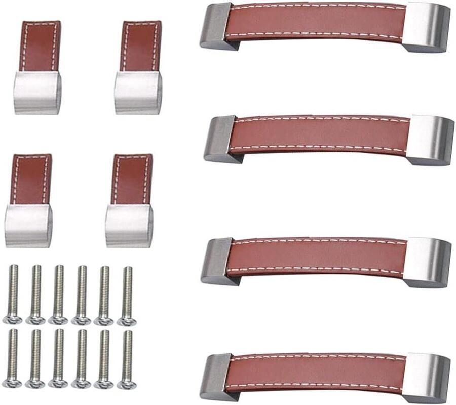 JGS Premium Lederen meubelgrepen 8 stuks voor kasten en deuren Leer Meubeldeurgreep keuken Handvat voor badkamer Inclusief schroeven