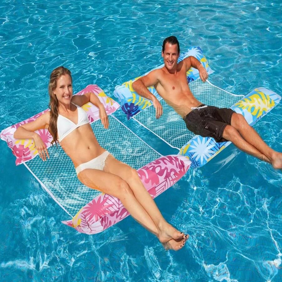 Allecto Premium Luchtmatras voor zwembad en waterhangmat 2 stuks Ideaal waterspeelgoed voor volwassenen en kinderen Met net en esdoornblad 4-in-1 zwembadluchtmatras