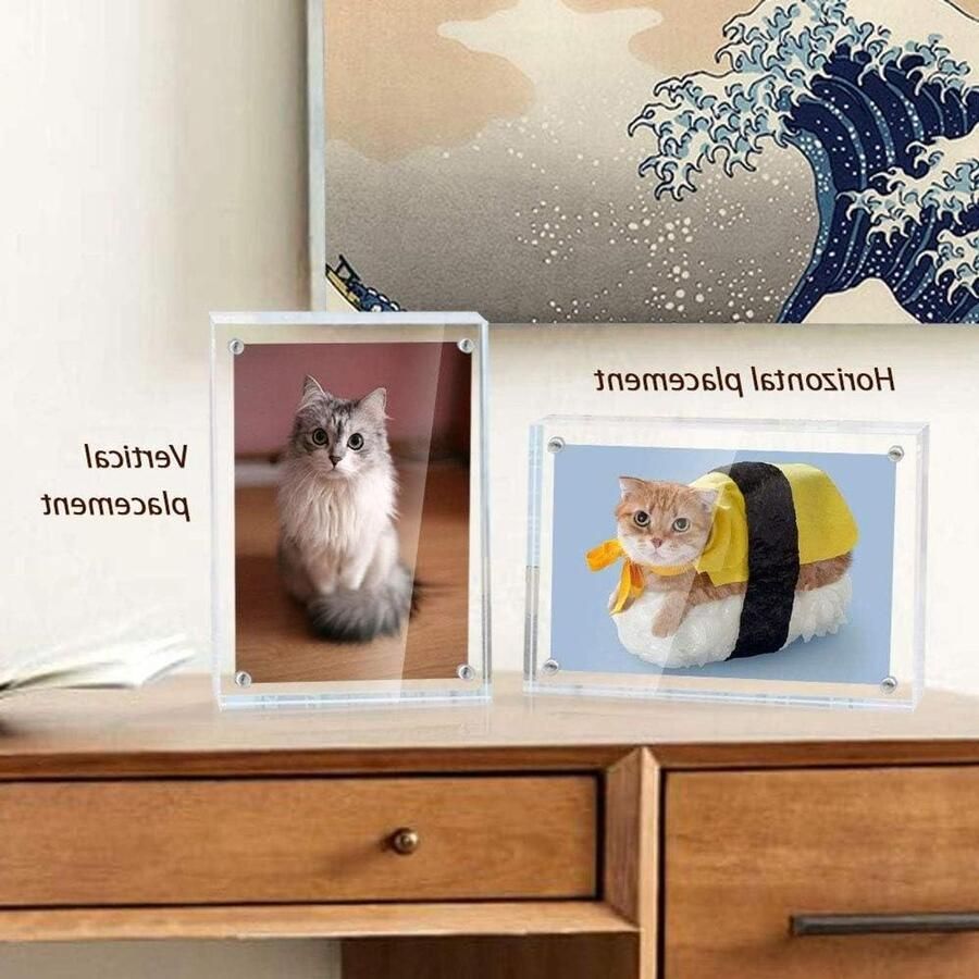 Allecto Premium Acryl Fotolijst 5*7'' magnetisch Bureau fotolijst met geschenkdoos 20mm dikte Transparante fotolijst voor huisdecoratie Familie foto lijst Binnen interieur deco