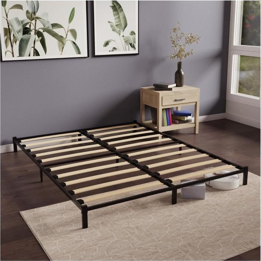 JGS Metalen bed 140 x 200 cm met lattenbodem bedframe met houten lattenbodem bedframe 140 x 200 cm hoogte 25 cm zwart