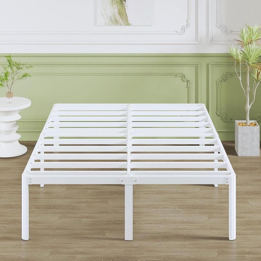 JGS Premium Metalen Bedframe 160x200 cm met Ronde Hoekpoten en Lattenbodem Stabiel en Eenvoudige Montage Opbergruimte Wit