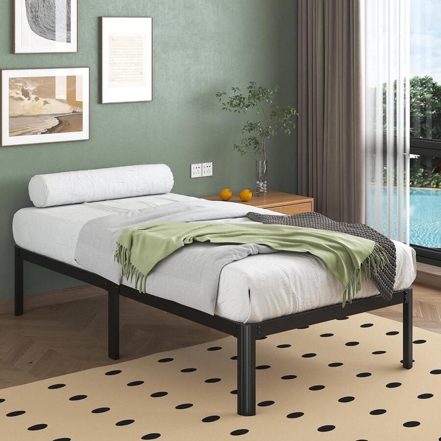 JGS Premium Metalen Bedframe 80x190 cm met Lattenbodem Hoogte 30.5cm Ronde Hoekpoten Zwart Eenvoudige Montage Opbergruimte Geluidsvrij
