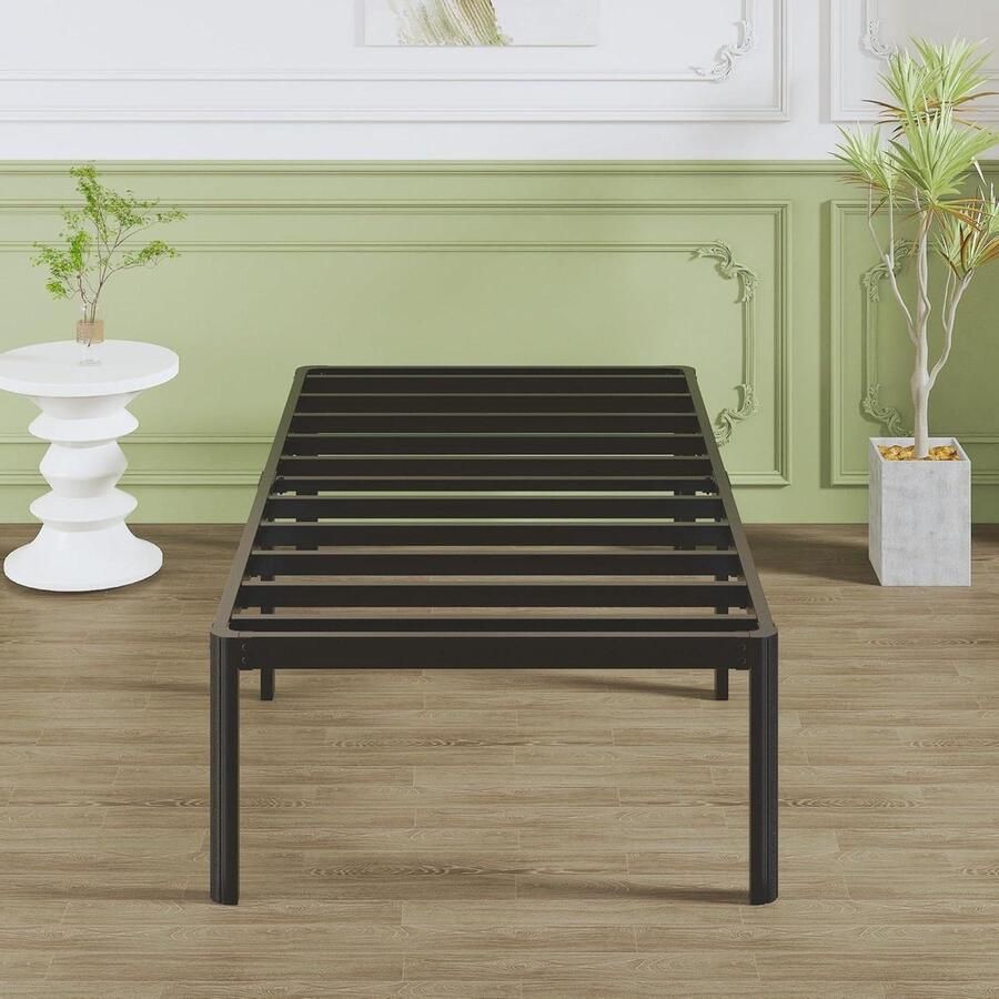 JGS Premium Metalen Eenpersoonsbed Frame 75x190 cm Hoogte 46cm Zwartkleurig met Ronde Poten