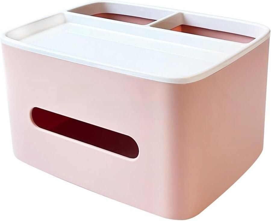JGS Premium Multifunctionele tissuehouder met opslag roze geschikt voor nachtkastje dressoir keuken tafelblad kantoortafel