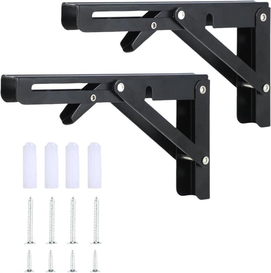 JGS Premium Muurplank Dragers 2 Stuks Opvouwbare Klemmen voor Hoekplank Geschikt voor Thuis Keuken Kantoor Tafelmuur (Zwart 20×11cm)