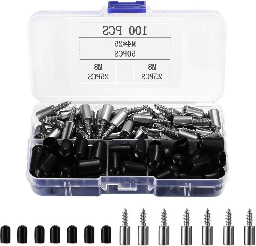 JGS Premium Ondersteunende Bouten voor Wandplanken Set van 100 stuks Zelftappend Schroeflaminering Plankdrager Schroeven Rubberen Bescherming Meubels Kasten Plank Zwart