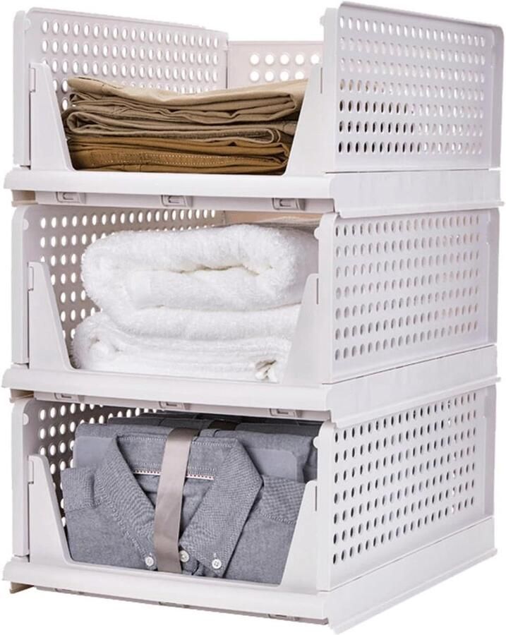 Allecto Premium Set van 3 Opvouwbare Opbergdozen voor Kledingkast Organiser voor Lades Kasten en Kledingkasten Wit Ruimtebesparend Organisatiesysteem