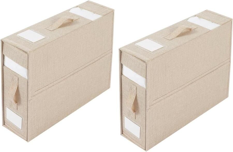 Allecto Premium Opklapbare kledingkast met zichtbare ramen voor linnengoedopslag en beddenorganizer 2-delig Beige 2 stuks