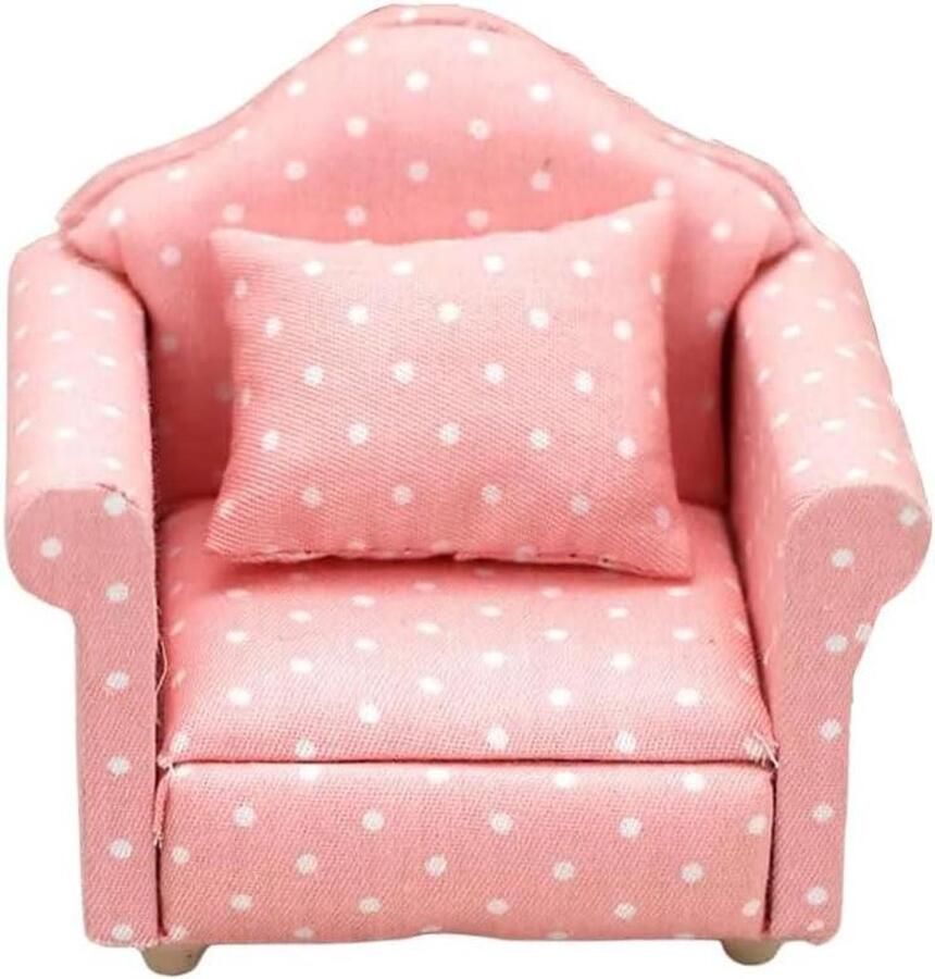 JGS Premium Poppenhuis bank in 1:12 schaal met bloemenpatroon Roze sofa met kussens Mini-meubelset met fauteuil
