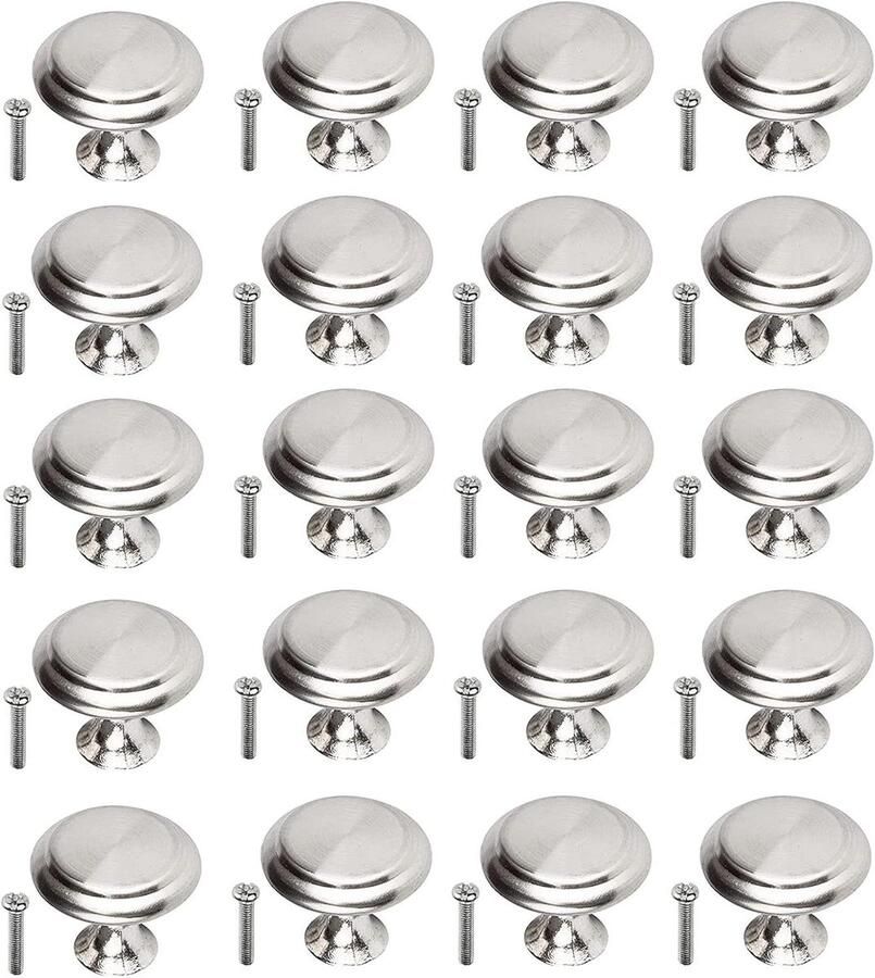 JGS Premium Roestvrij Stalen Keukenknoppen Set van 20 Kast Laden Deurknoppen Meubelknop voor Keukenkast Dresser Bureaulade Zilverkleurig Montageset Inbegrepen