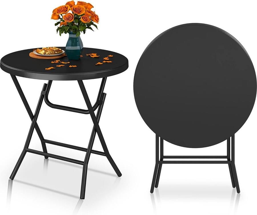 JGS 80 cm tuintafel ronde opvouwbare tafel balkontafel opvouwbare campingtafel weerbestendig voor buitenfeest strand barbecue met roestvrij metalen frame 80 x 80 x 74 cm zwart