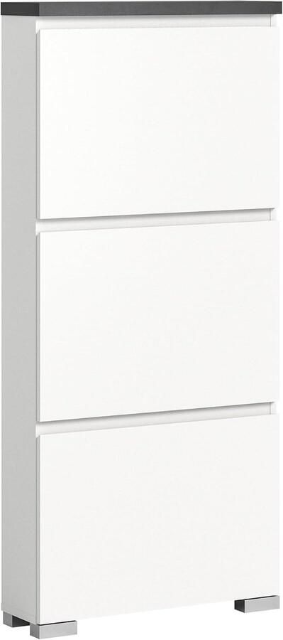 JGS Stijlvolle Schoenkast met 3 Vakken en Industrieel Grijs Topblad 60 x 133 x 18 cm