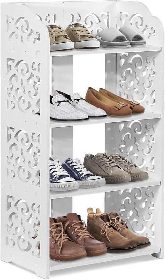 JGS Premium Schoenenrek wit 40 cm breed met 4 planken Staand rek voor woonkamer en badkamer Waterdicht en decoratief Antiek wit 40 x 23 cm