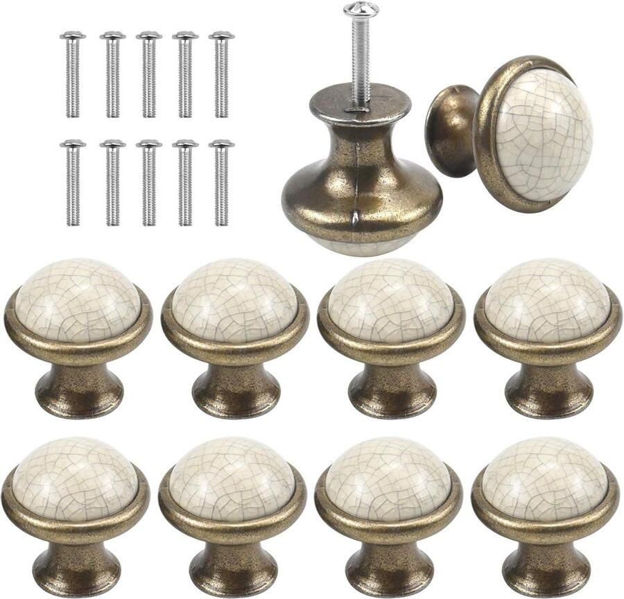 JGS Premium Set van 10 Vintage Keramische Ronde Ladeknoppen voor Keukenkasten Shabby Chic Design 33mm Handgrepen