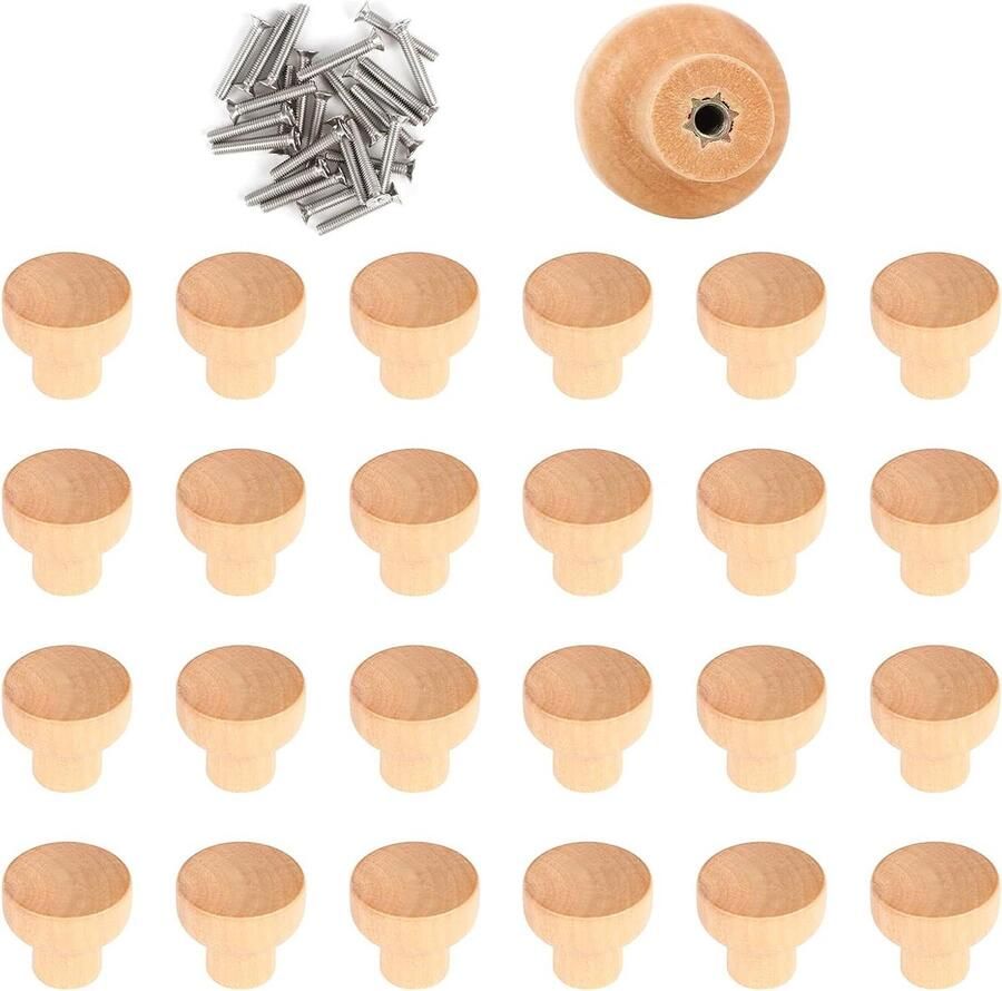 JGS Premium Set van 25 houten meubelknoppen Ronde ladegrepen voor keuken kantoor en commode met lade Stijlvolle kastdeurknoppen