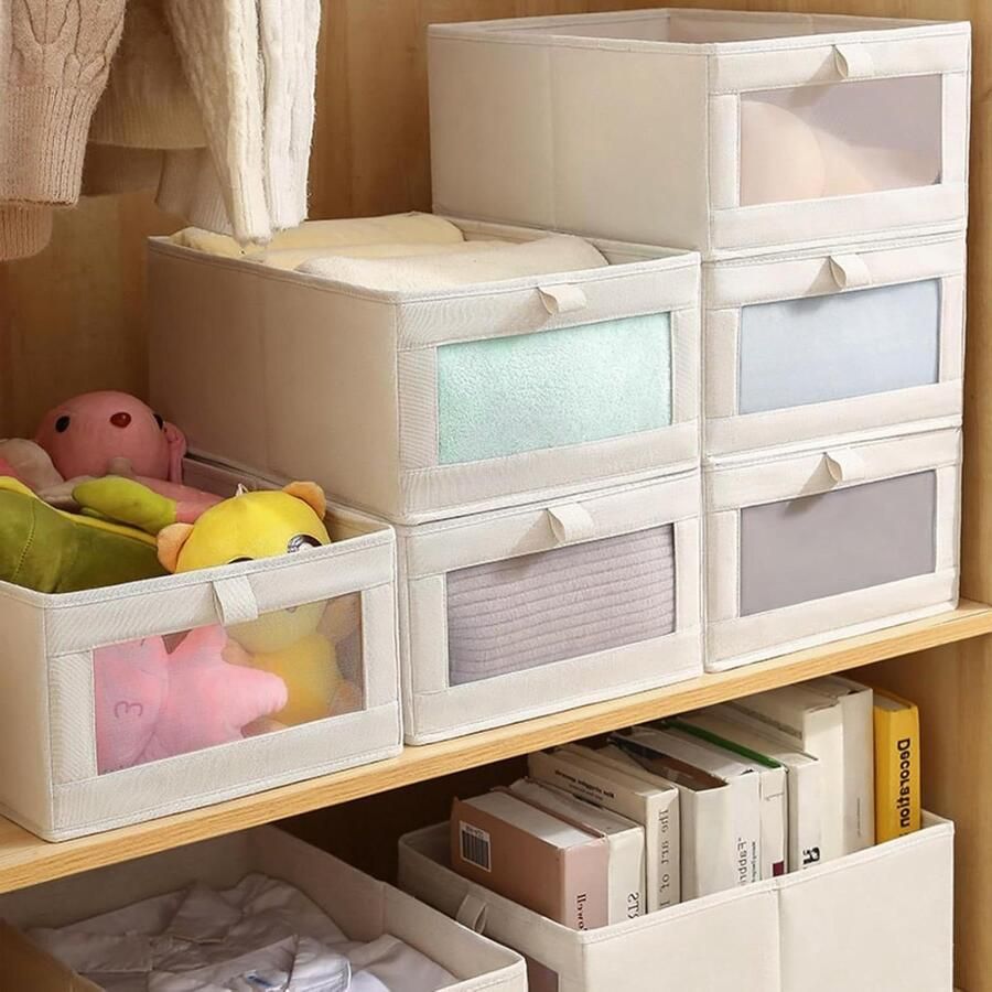 JGS Premium Set van 4 kledingkastorganizers opbergsysteem voor laden Beige Opvouwbaar