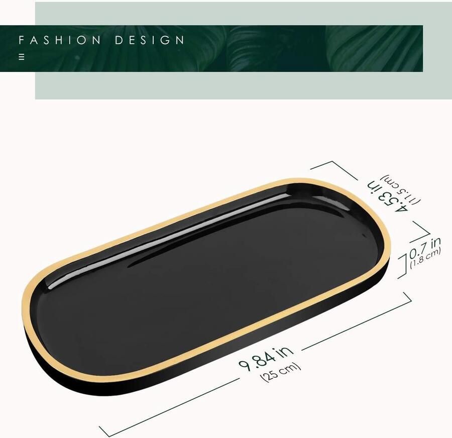 JGS Premium Sieradenorganizer Ovale Resin Tray voor Badkamer Keuken Dressoir Kaptafel Sieradenschaal Ringhouder Cosmetica Organizer voor Kaars Parfum Zeep Shampoo Woondecoratie Zwart & Goud