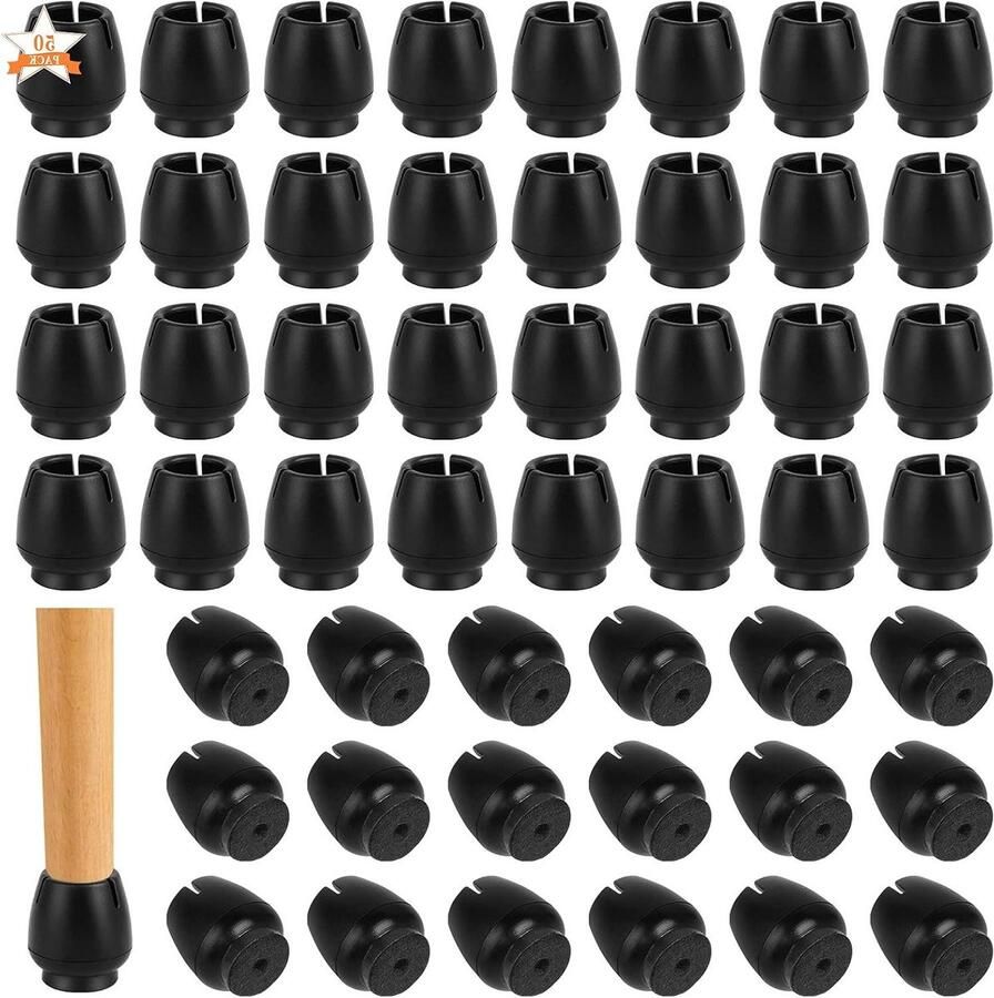 JGS Premium Stoelpootdoppen met antikrasbescherming en vilt Set van 50 12-16 mm Zwart