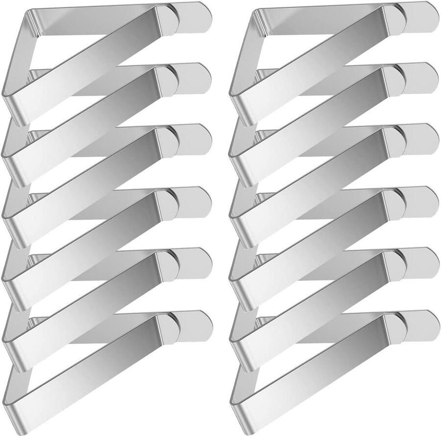JGS Premium Tafelkleedklemmen voor Outdoor Party Set van 12 Stuks Roestvrij Staal Grote Tafelklem Tafelkleedhouder Handige Tafelkleed Clips Klemmen Afmetingen 315 x 276 mm