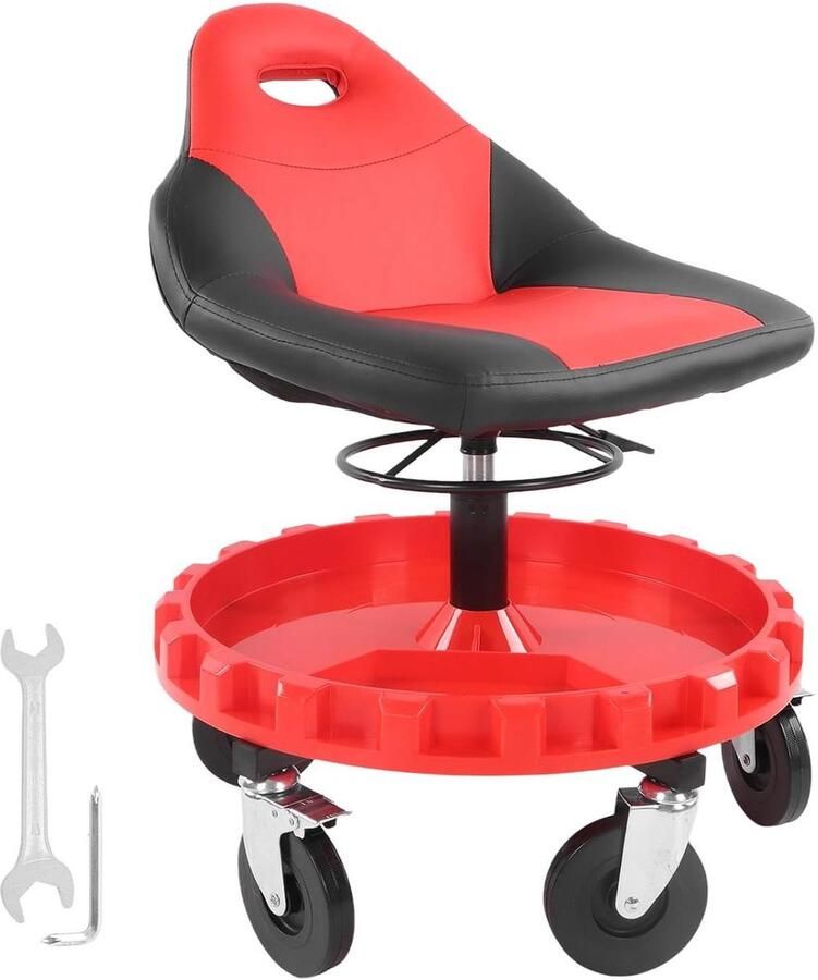 JGS Premium Verstelbare Werkkruk met Lade en Opbergcompartiment voor Garage Draagvermogen 300 kg Hoogte 21-26 Inch Verrijdbaar en Vergrendelbaar