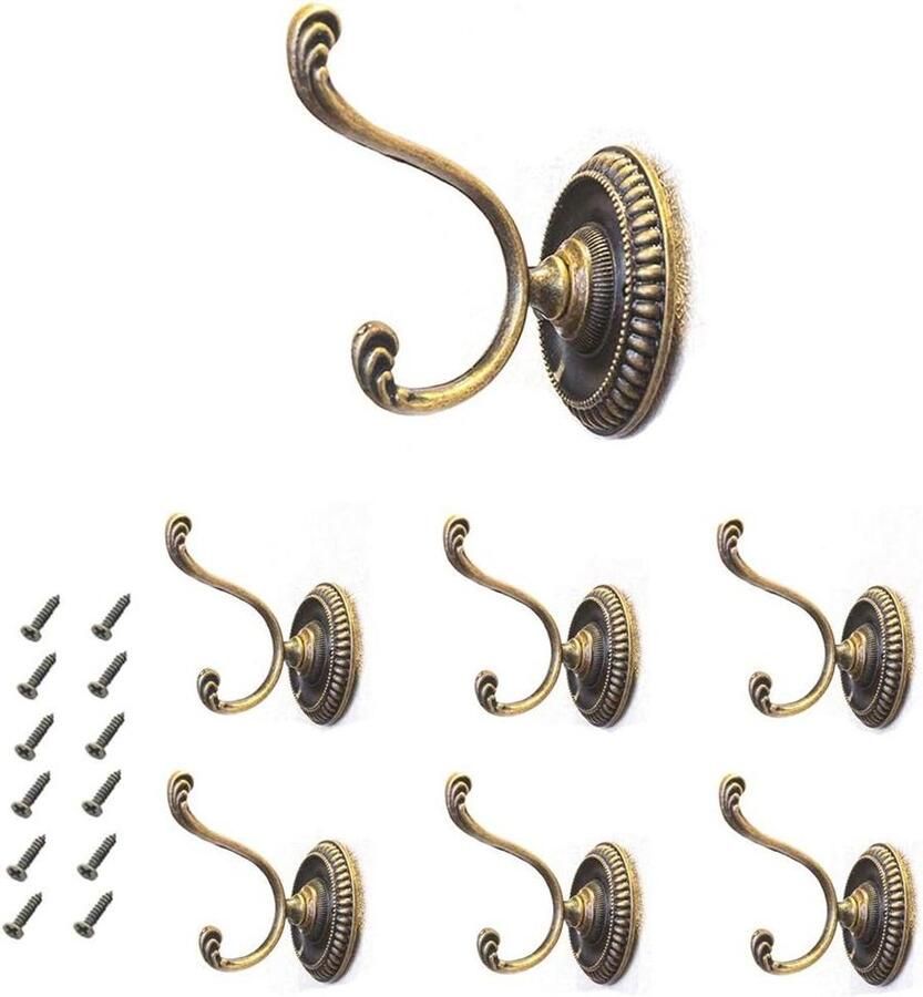 JGS Premium Vintage Wand Kapstok Haak van Koperlegering voor Badkamer en Keuken Metallieke Hoedhaak Antiek Set van 6 Stuks