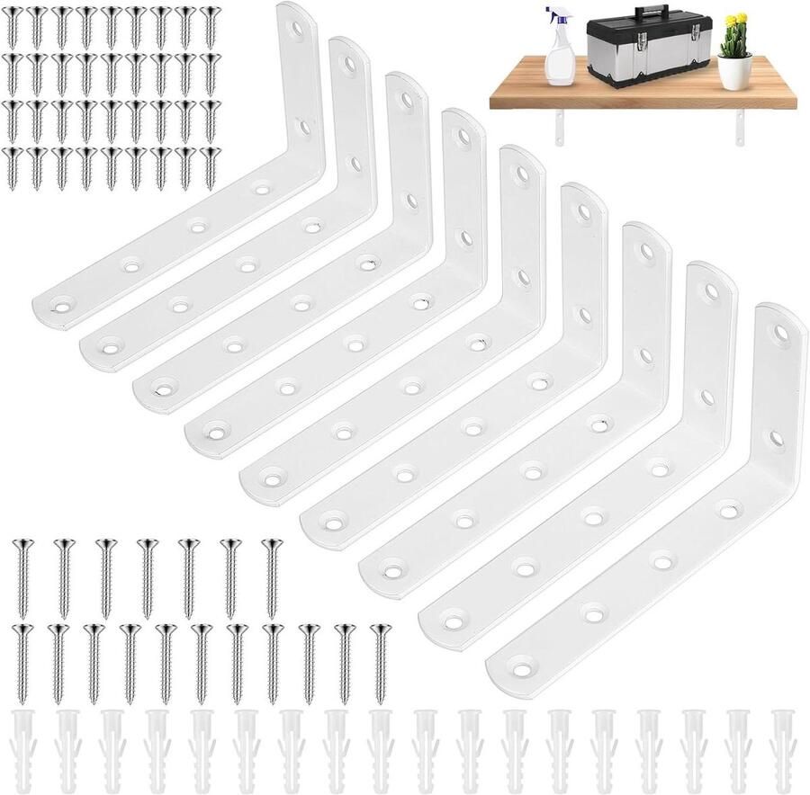 JGS Premium Wandplankhouder 9 stuks wit 90 graden L-vormige plankdrager zwaar belastbare muurbeugels voor zwevende plank 12.5 x 7.3 x 2 cm