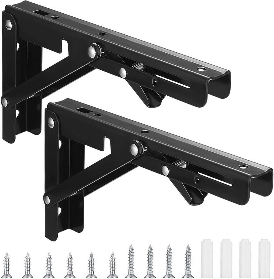 JGS Premium Zware Belasting Opklapbare Console 2 Stuks van Roestvrij Staal voor Keuken en Kantoor Zwart