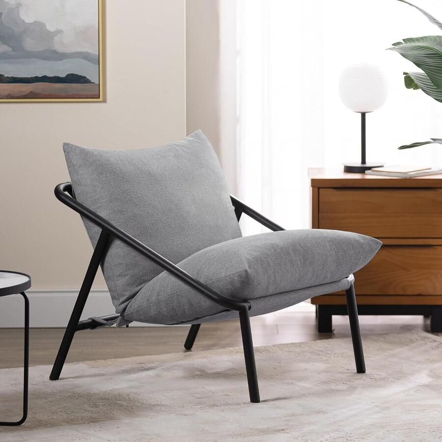 JGS Prijswinnende Modern Accent Stoel Ada Sling 79 x 68 x 79 cm Lichtgrijze Lounge Stoel met Metaal Frame