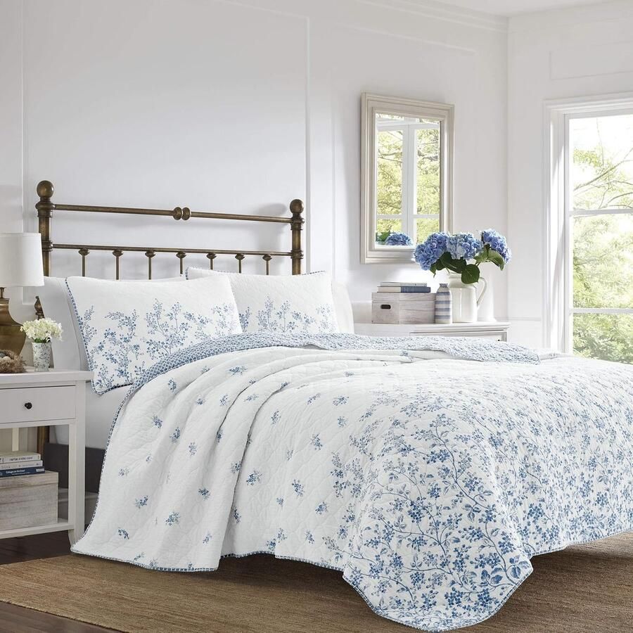 JGS Reversible Katoenen Dekbedovertrek Set voor Queensize Bed Inclusief Kussenslopen Extra Zacht Flora Blauw