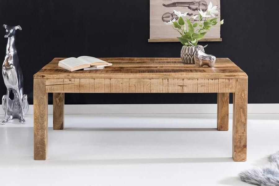 JGS Salontafel 110 x 60 x 47 cm Rechthoekig Mangohout Natuurlijk Lichtbruin Massief Houten Huistafel Landhuis Stijl Echte Houten Tafel Woonkamer Rustieke Woonkamertafel Sofa Tafel Modern