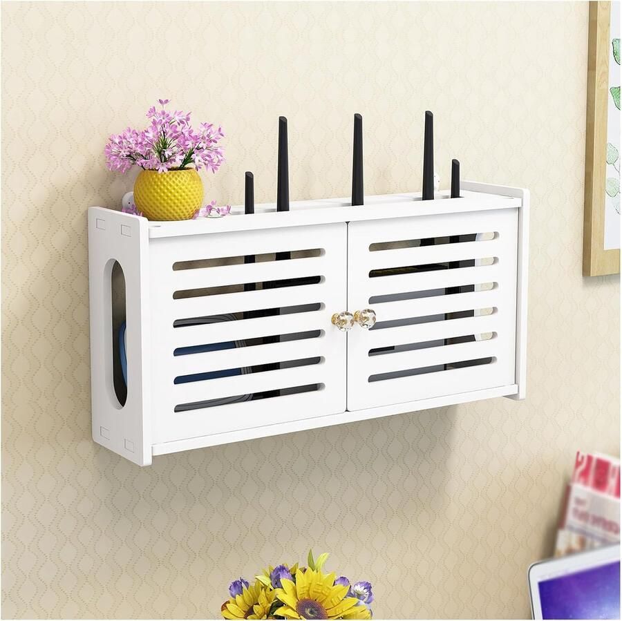 JGS Router Opbergdoos Muur WiFi Router Plank Wandgemonteerde Kabel Organizer Box Wandkleden TV Kabel Verbergdoos Muurophangende Router Verbergen Plank voor Decoratieve Muur