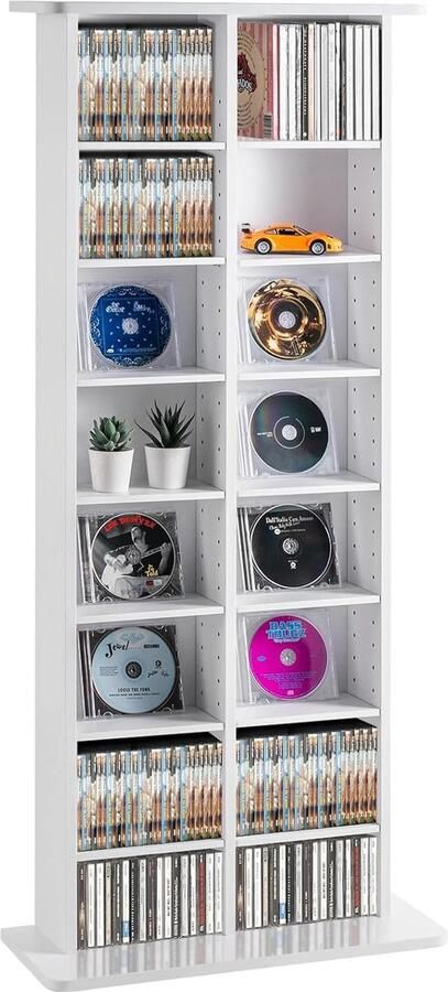 JGS Ruime Media Opslagkast 8-laags DVD-rek voor 464 cd's Verstelbaar met 16 vakken Beschermt en Organiseert Muziek- Film- Video Game Collecties Wit