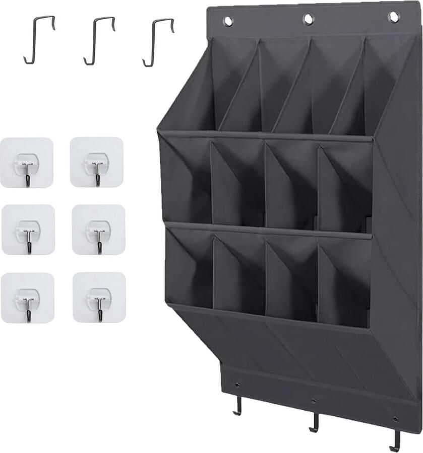 JGS Ruimtebesparende Hangende Schoenopberger met 12 Diepe Vakken en Bevestigingshaken