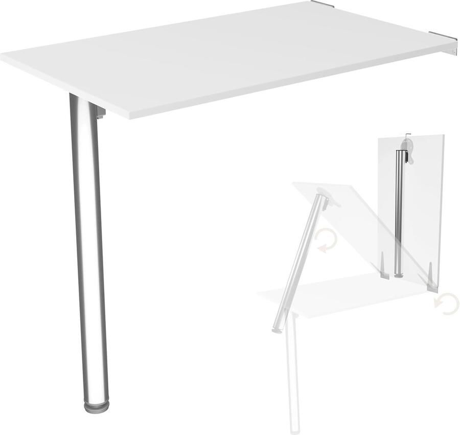 JGS ontwerp Opvouwbare wandtafel bureau tafelblad 80 x 50 cm in wit opvouwbare tafel eettafel keukentafel voor aan de muur hoogte 74 cm voor wandmontage met tafelpoot opvouwbaar