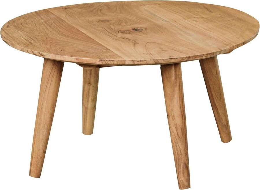 JGS Salontafel Massief Hout Acacia Woonkamertafel Rond Diameter 75 x 40 cm Bijzettafel met 4 Poten