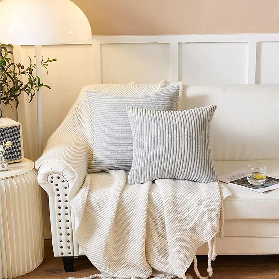 JGS Set van 2 corduroy kussenhoezen 40 x 40 cm decoratieve kussensloopset dubbelzijdige decoratieve kussensloop superzacht effen bankkussenhoes voor woonkamer bank 16 x 16