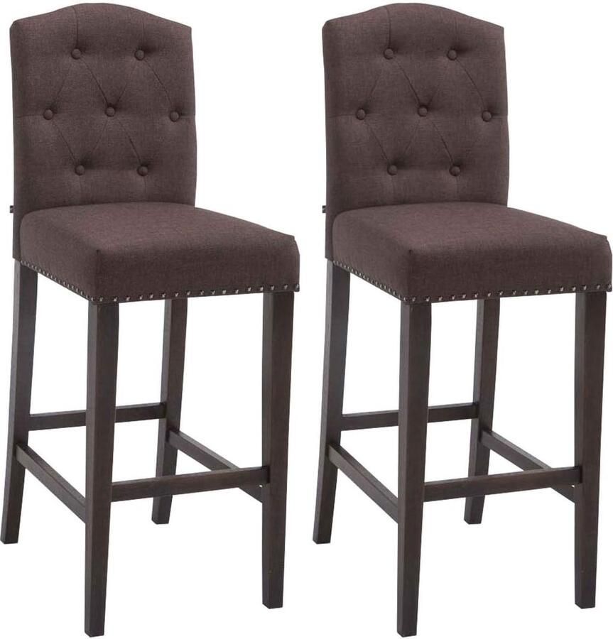 JGS Set van 2 Elegante Barkrukken Louise met Stoffen Bekleding en Houten Frame in Antieke Stijl Bruin