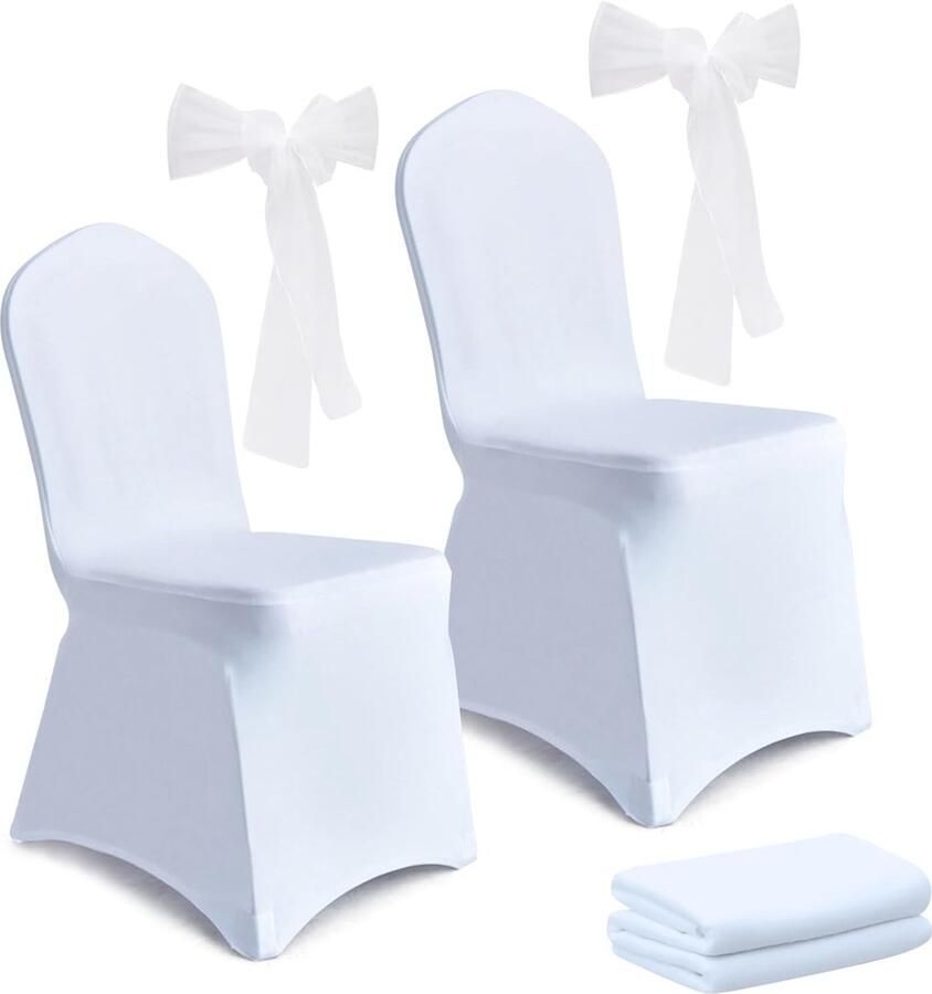 JGS Set van 2 Elegante Witte Stoelhoezen met Strik voor Feestelijke Gelegenheden