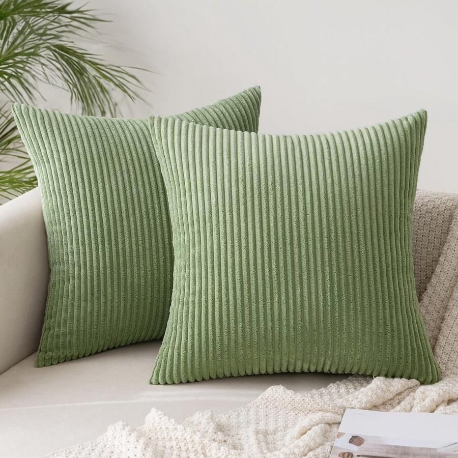 JGS Set van 2 Groene Corduroy Kussenhoezen voor Bank Slaapkamer en Woonkamer 45x45 cm