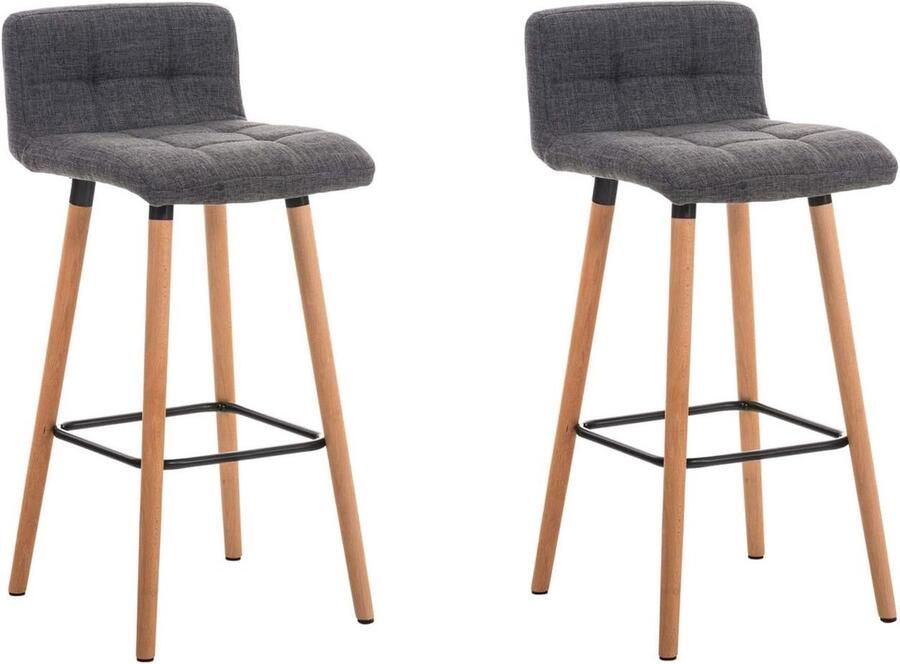 JGS Set van 2 Kwaliteitsvolle Barkrukken Lincoln met Stoffen Bekleding en Houten Frame Rugleuning en Voetensteun Lichtgrijs Framekleur: Naturel