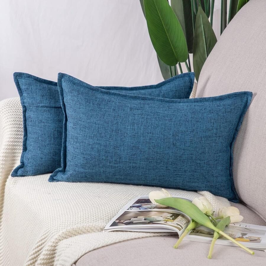 JGS Set van 2 Luxe Decoratieve Kussenhoezen van Polyester Linnen voor Bank of Slaapkamer