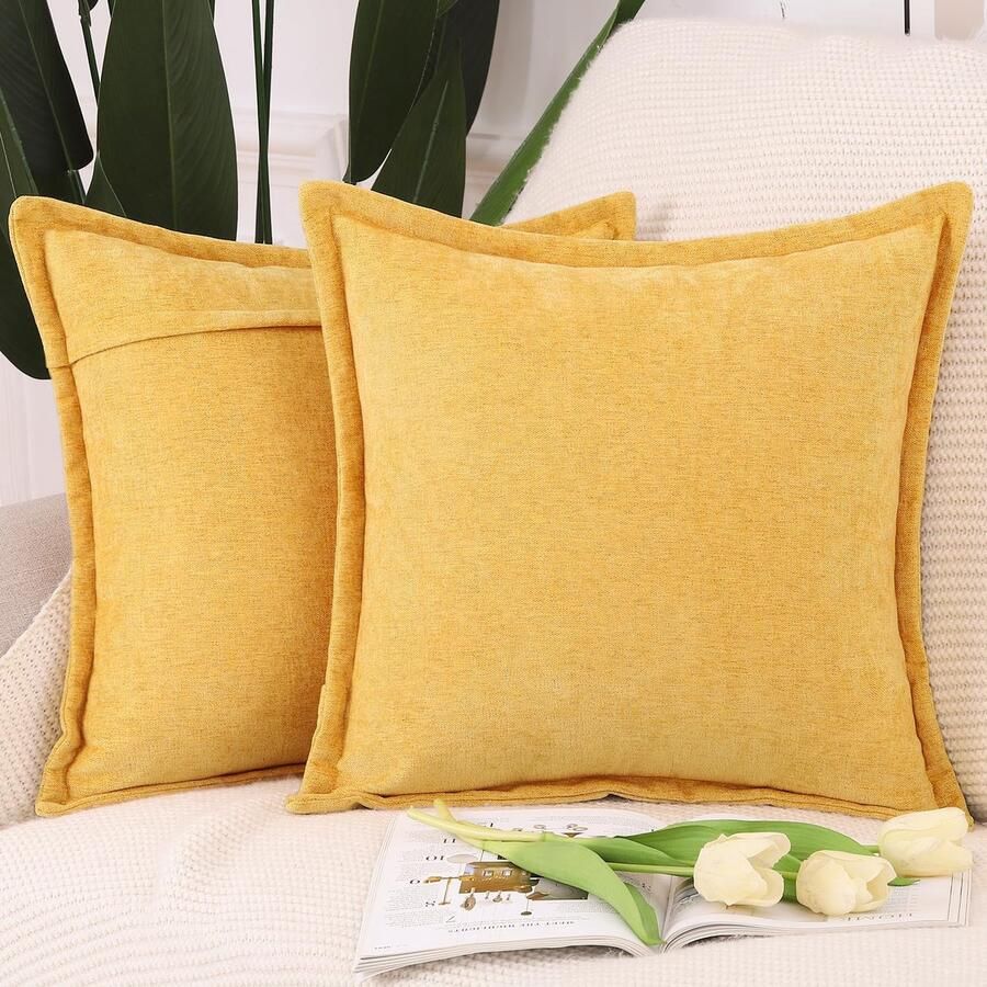 JGS Set van 2 Luxe Gele Kussenslopen met Stijlvolle Franjes voor Bank of Slaapkamer