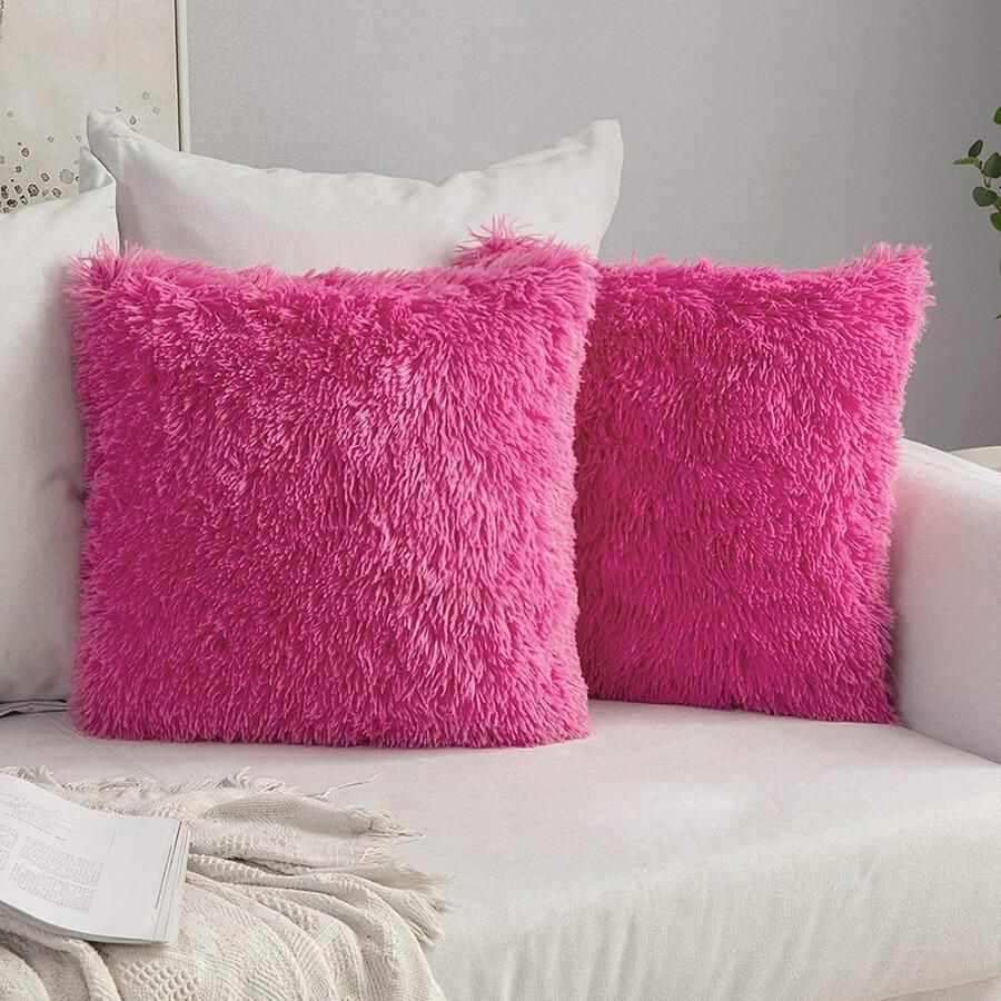 JGS Set van 2 Luxe Kussenhoezen Superzacht en Fluffy voor Bank 45x45 cm Roze Rood