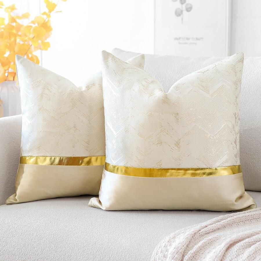 JGS Set van 2 Luxe Kussenslopen voor Bank Auto en Slaapkamer met Moderne Gouden Accenten