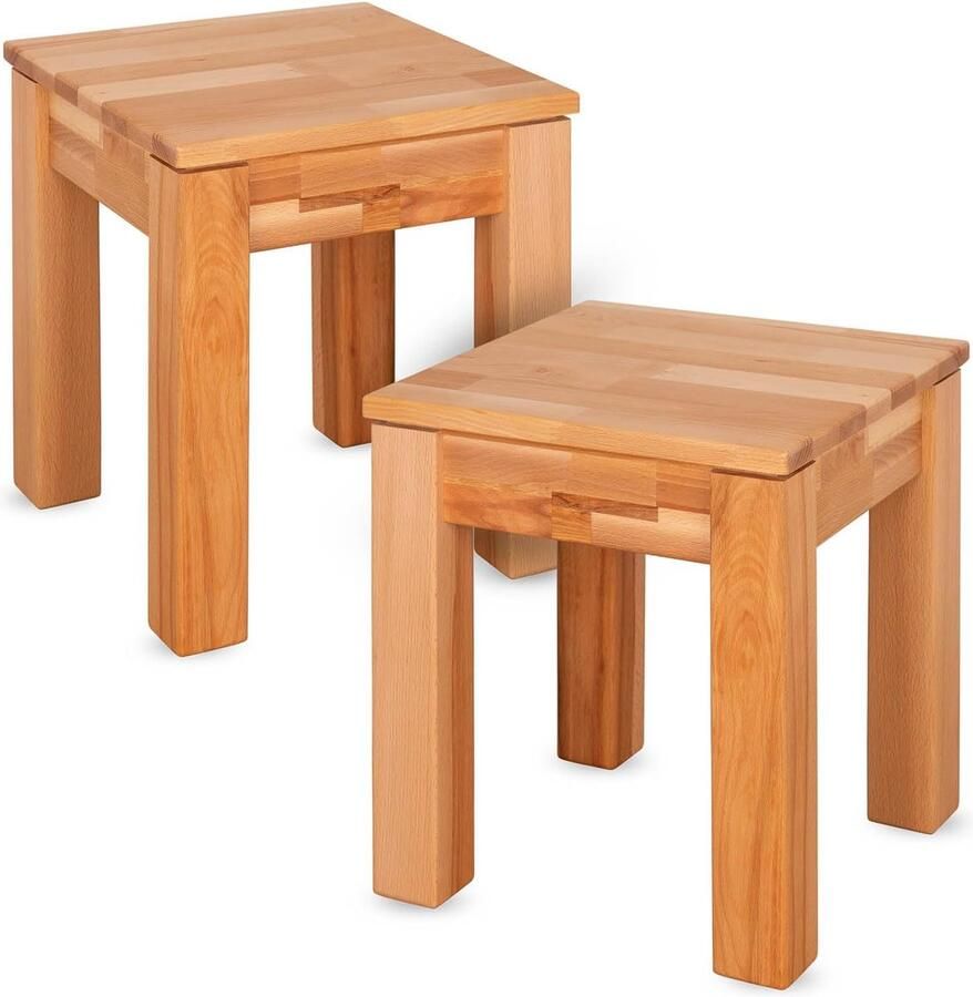 JGS Massief houten krukken tot 200 kg Set van 2 Beukenhouten kruk van hout Natuurlijk kernhout Kruk kan worden gebruikt als nachtkastje 36 x 36 x 45 cm