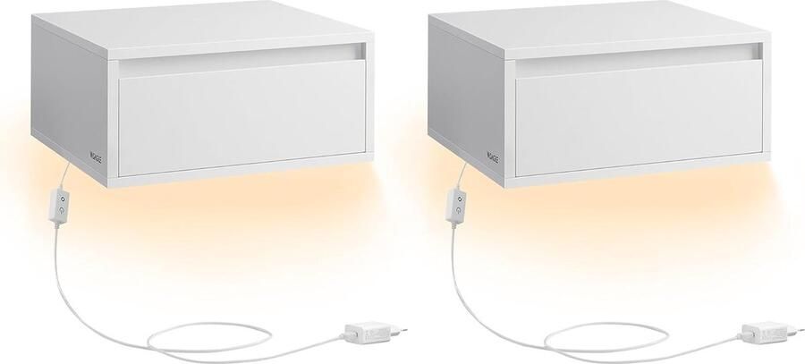 Songmics VASAGLE Nachtkastje Hangend Set van 2 Licht met 3 Kleuren Zwevende Wandplank Lade 35 x 40 x 18 cm Modern Woonkamer Slaapkamer Wolkenwit LET854W01