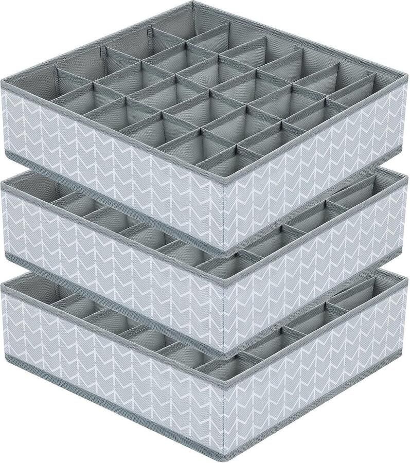 JGS Set van 3 opbergdozen voor sokken lade-organizer met 24 cellen opvouwbare kledingkast-sokken-organizer lade-organizer-systeem voor sokken stropdassen riemen